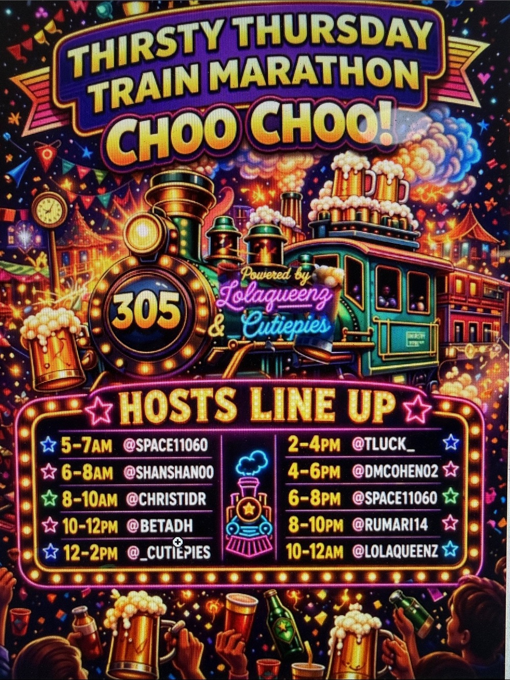 Thirsty Thursday Train Marathon Choo Choo! Party Poster - Vibrant Multi-Color